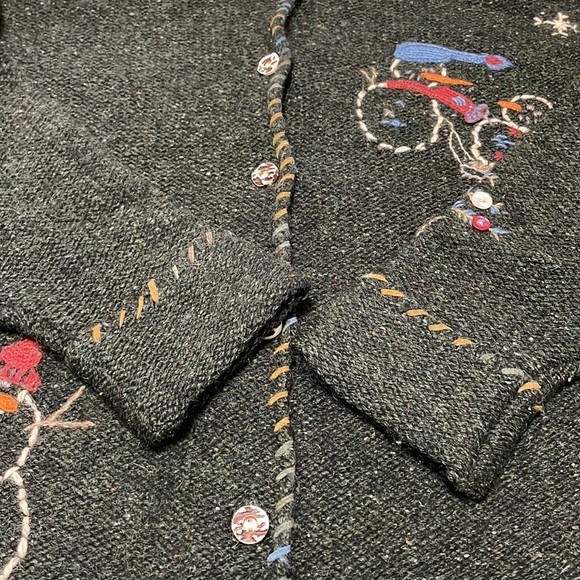 Woolrich Pure New WOOL Button Christmas Snowmen Sweater Tree Snowflakes Cardigan - Picture 10 of 13